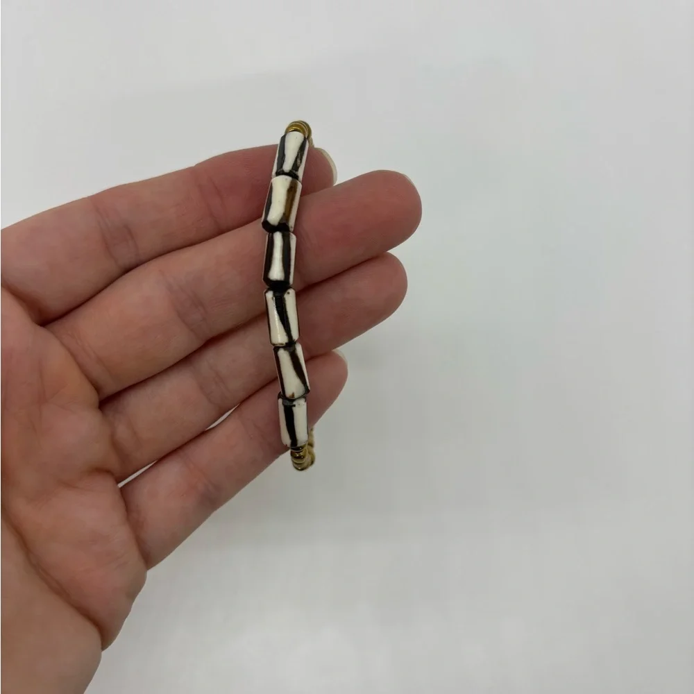 NEW Kenyan Bracelet – Gold Tone Beaded Fair Trade – Stretch